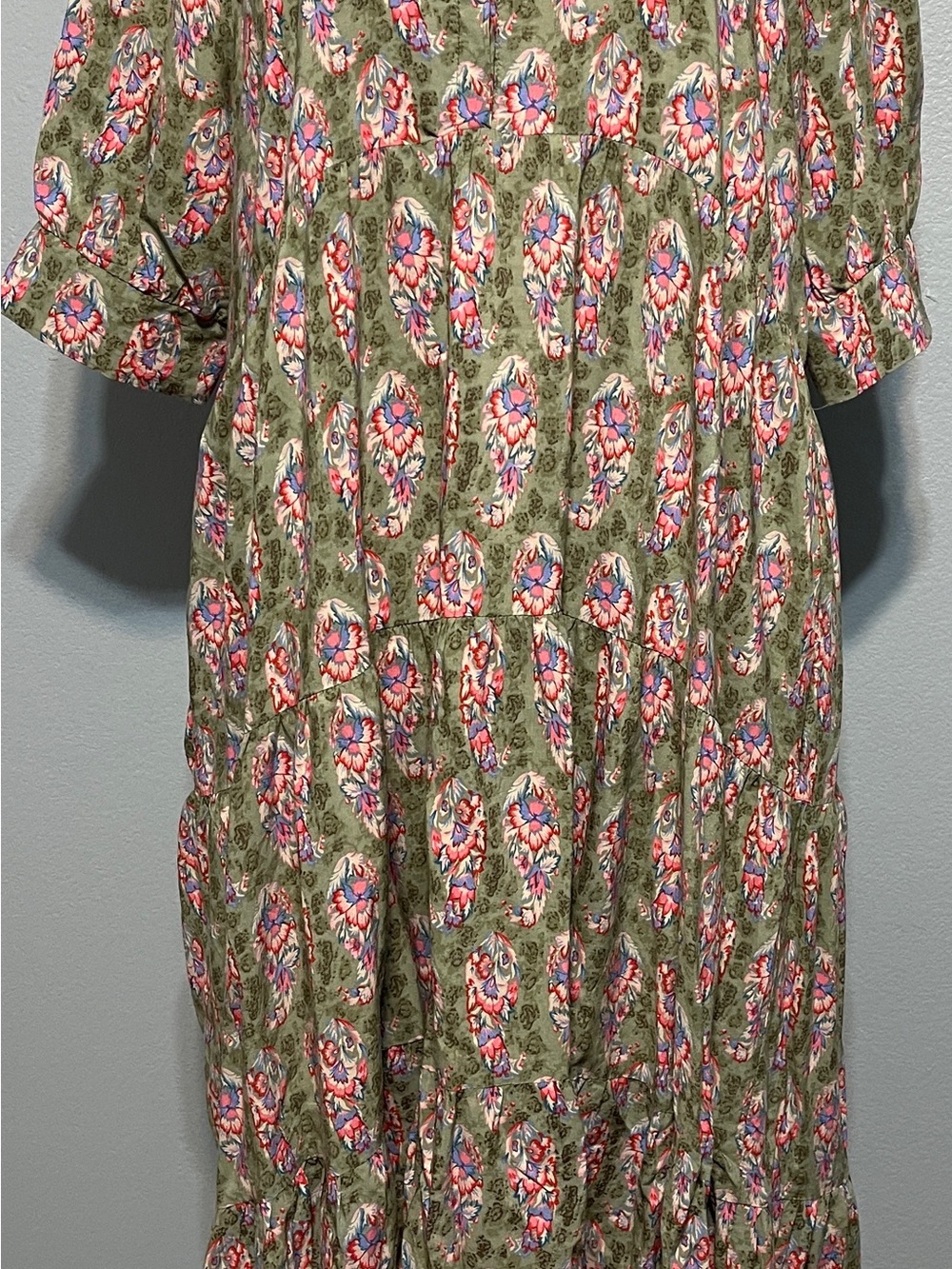 Natural Life Green Floral Paisley Maxi Dress Womens Tiered Boho Cottagecore XL